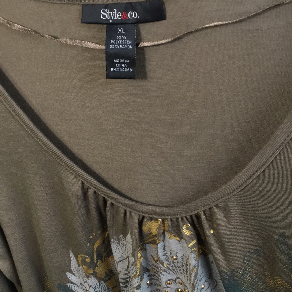 Style & Co Floral Gold Studs T Shirt - Picture 6 of 6